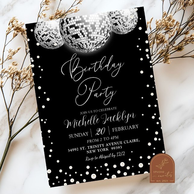 Disco and Pearls Adult Birthday Party Invitation (Creator Uploaded)