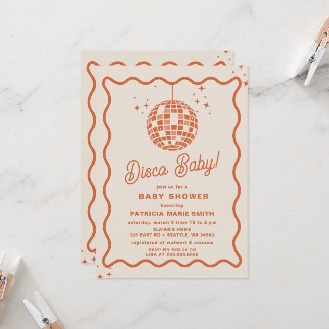 Disco Baby Retro Groovy Disco Baby Shower Invitation (Front/Back In Situ)