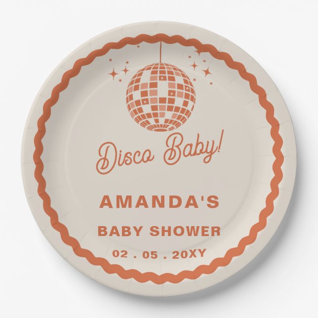 Disco Baby Retro Groovy Disco Baby Shower Paper Plates (Front)