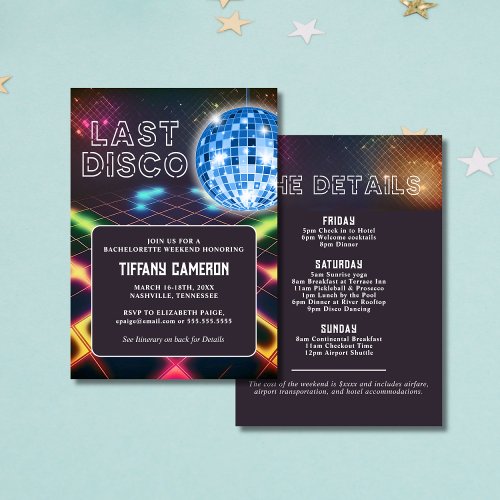 Disco Bachelorette Party Weekend Invitation