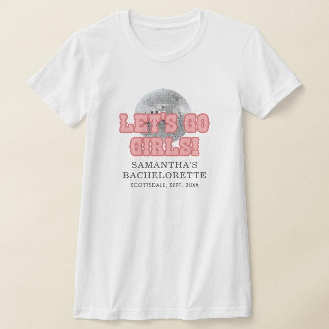 Disco Bachelorette Weekend Party Retro 70s Pink  T-Shirt (Laydown)