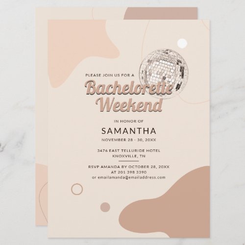 Disco Bachelorette Weekend Party with Itinerary  Invitation