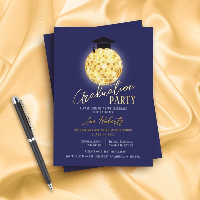 Disco Ball and Cap Graduation Foil Invitation (Creator Uploaded)
