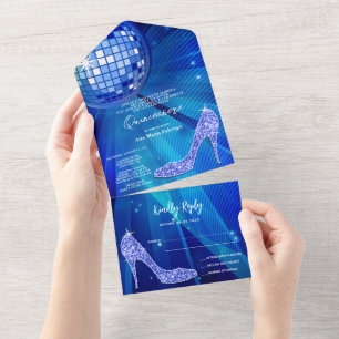 Disco Ball and Heels Blue Quinceañera All In One Invitation
