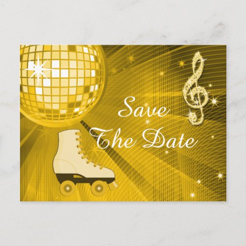 Disco Ball and Roller Skates 15th Save The Date Announcement Postcard