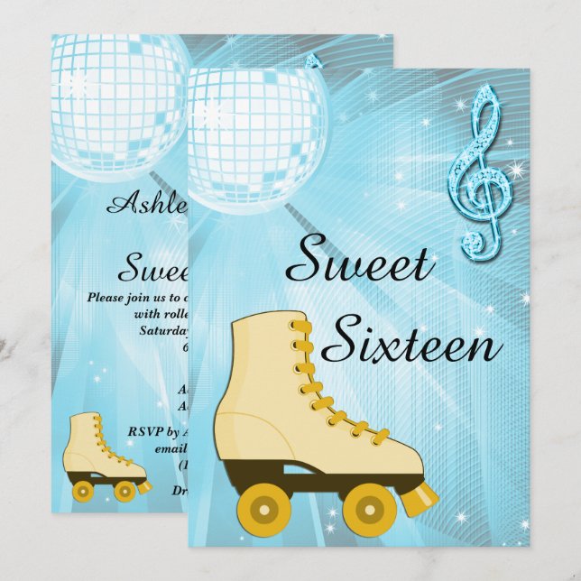 Disco Ball and Roller Skates Sweet Sixteen Invitation (Front/Back)