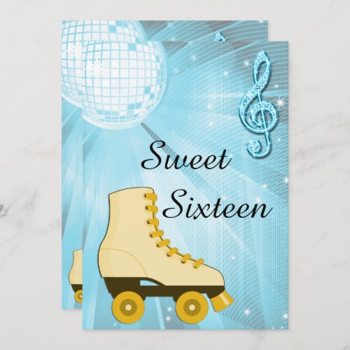 Disco Ball and Roller Skates Sweet Sixteen Invitation