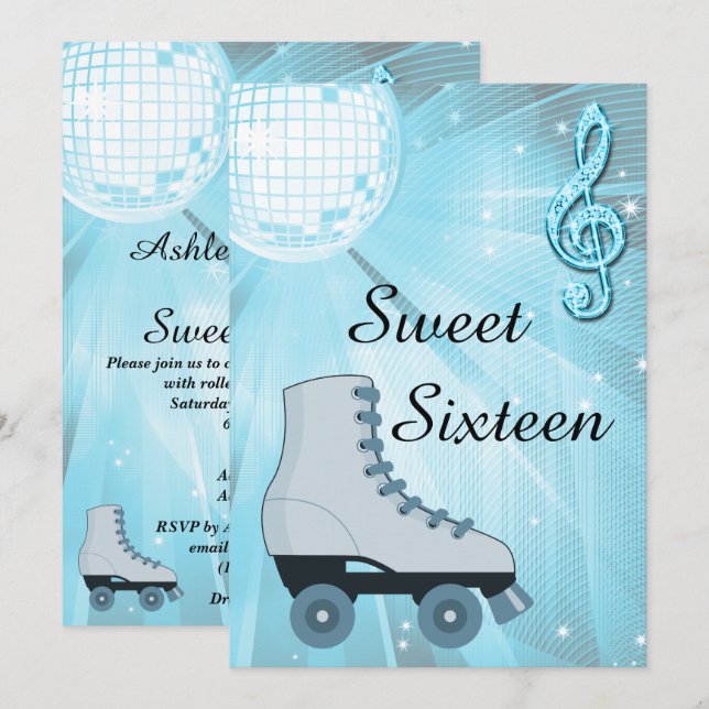 Disco Ball and Roller Skates Sweet Sixteen Invitation (Front/Back)