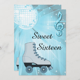 Disco Ball and Roller Skates Sweet Sixteen Invitation