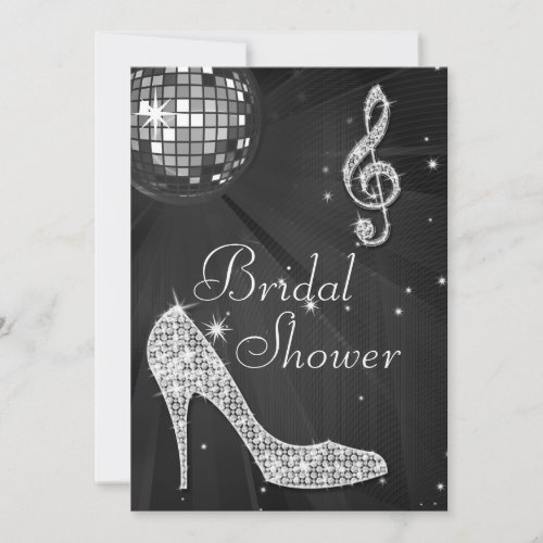 Disco Ball and Sparkle Heels Black Bridal Shower Invitation