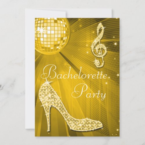 Disco Ball and Sparkle Heels Gold Bachelorette Invitation