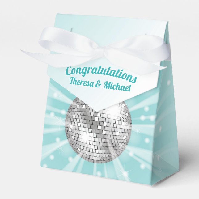 Disco Ball Baby Shower Blue Boy Favor Boxes (Front Side)