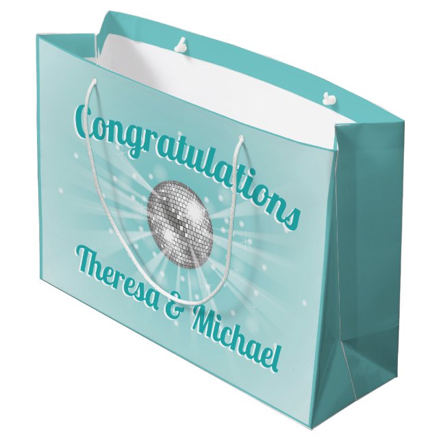 Disco Ball Baby Shower Blue Boy Large Gift Bag (Back Angled)