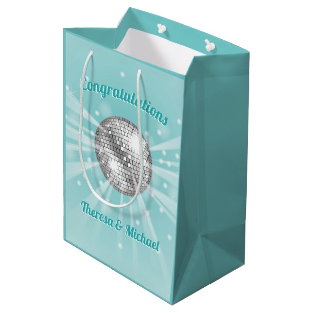 Disco Ball Baby Shower Blue Boy Medium Gift Bag (Back Angled)