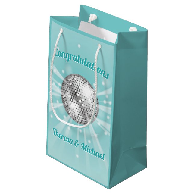 Disco Ball Baby Shower Blue Boy Small Gift Bag (Back Angled)