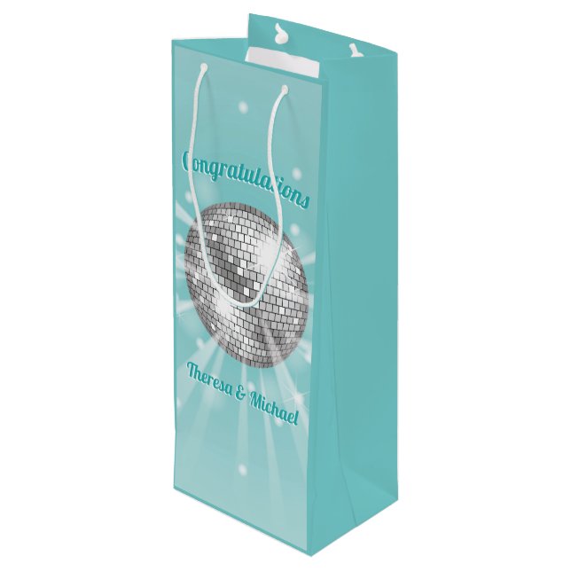 Disco Ball Baby Shower Blue Boy Wine Gift Bag (Back Angled)