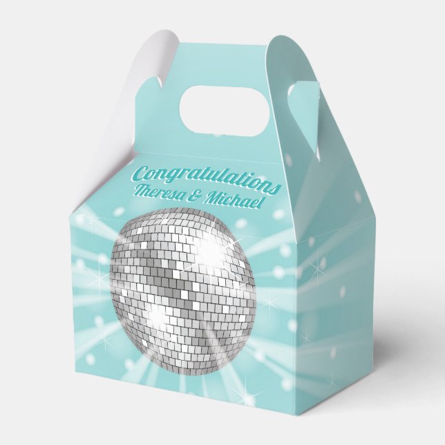 Disco Ball Baby Shower Groovy Blue Boy Favor Boxes (Front Side)