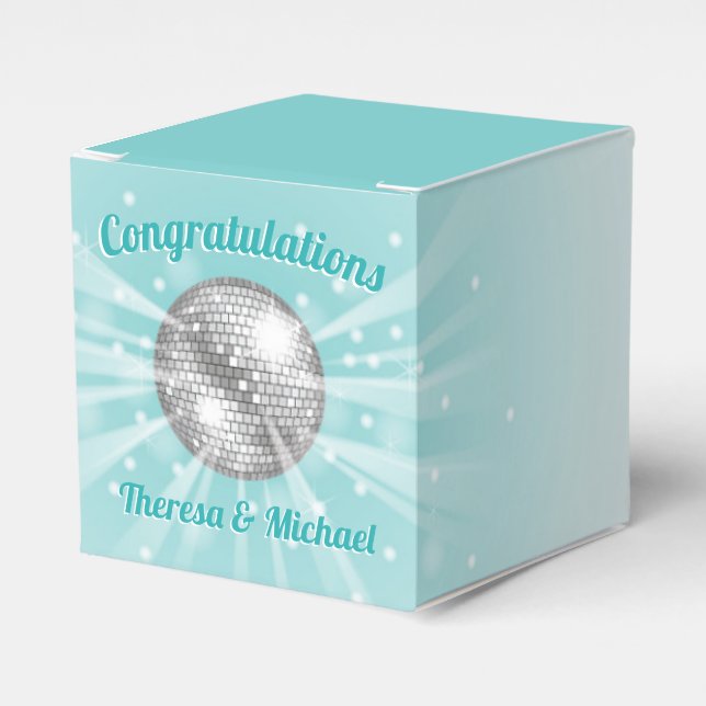 Disco Ball Baby Shower Groovy Blue Boy Favor Boxes (Front Side)
