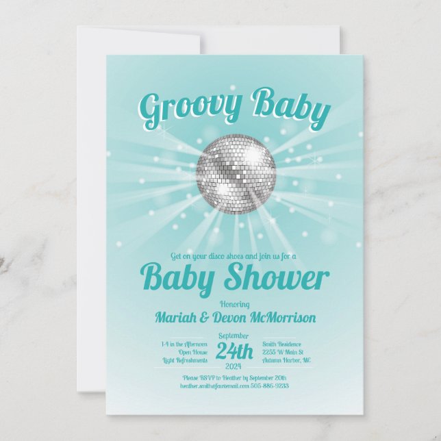 Disco Ball Baby Shower Groovy Blue Boy Invitation (Front)