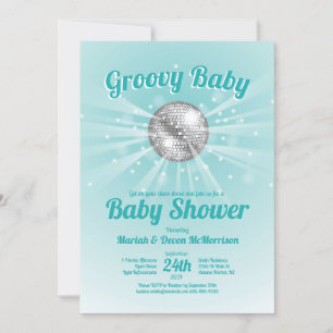 Disco Ball Baby Shower Groovy Blue Boy Invitation