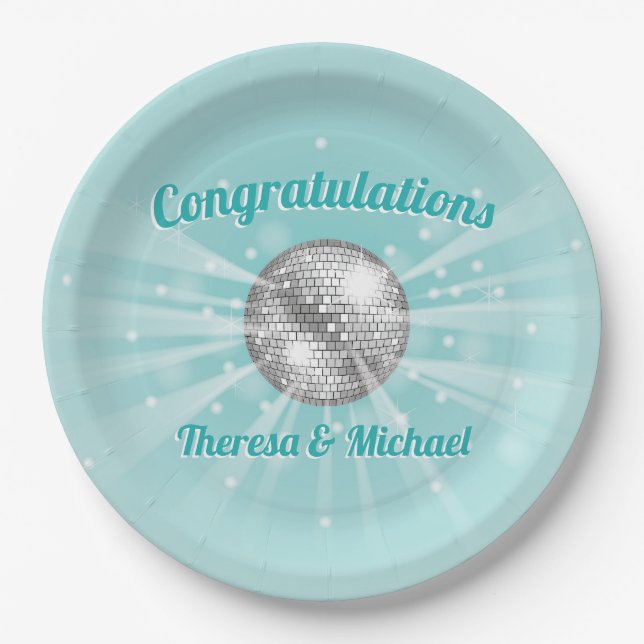 Disco Ball Baby Shower Groovy Blue Boy Paper Plates (Front)