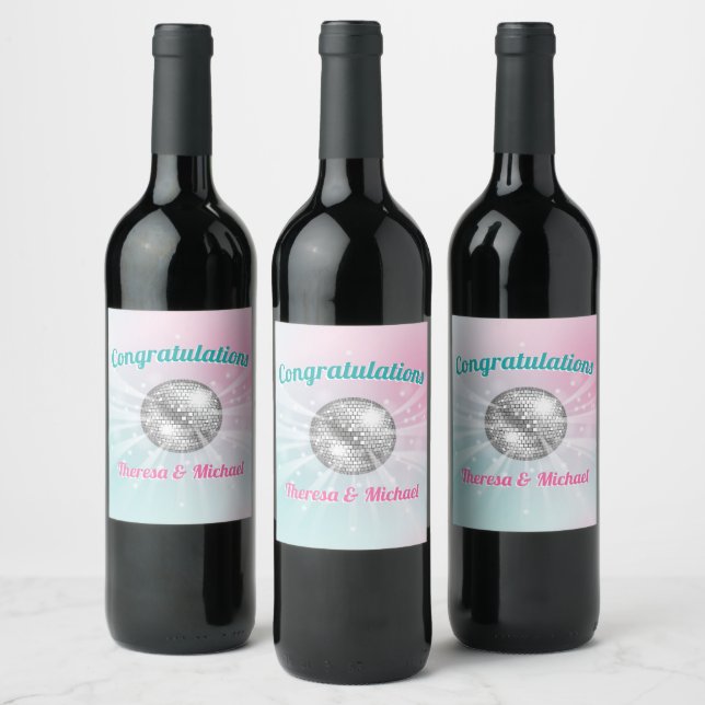 Disco Ball Baby Shower Groovy favor Wine Label (Bottles)