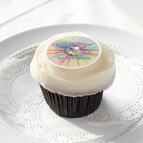 Disco Ball Baby Shower Groovy Pastel Rainbow Edible Frosting Rounds