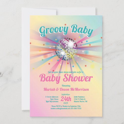 Disco Ball Baby Shower Groovy Pastel Rainbow Invitation