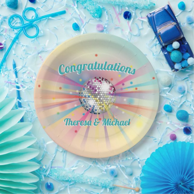 Disco Ball Baby Shower Groovy Pastel Rainbow Paper Plates (Party)