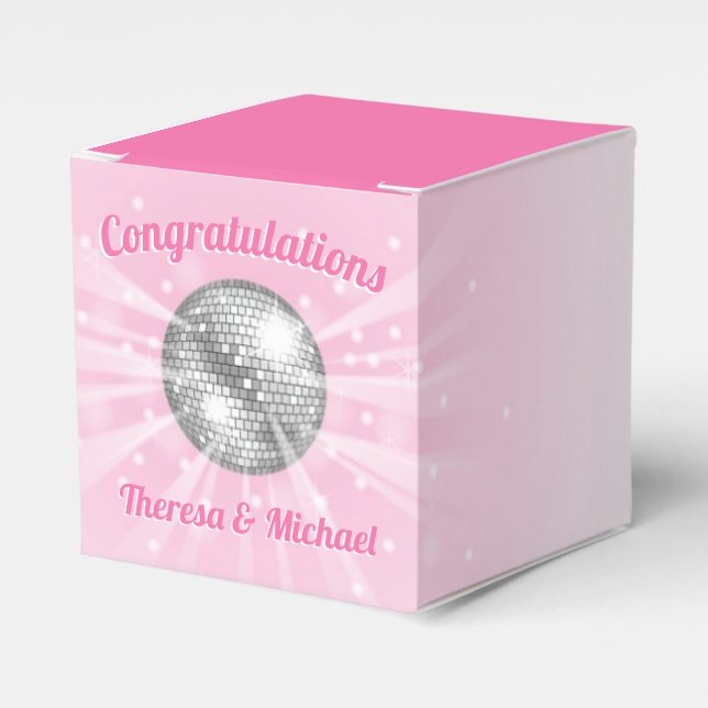 Disco Ball Baby Shower Groovy Pink Girl Favor Boxes (Front Side)