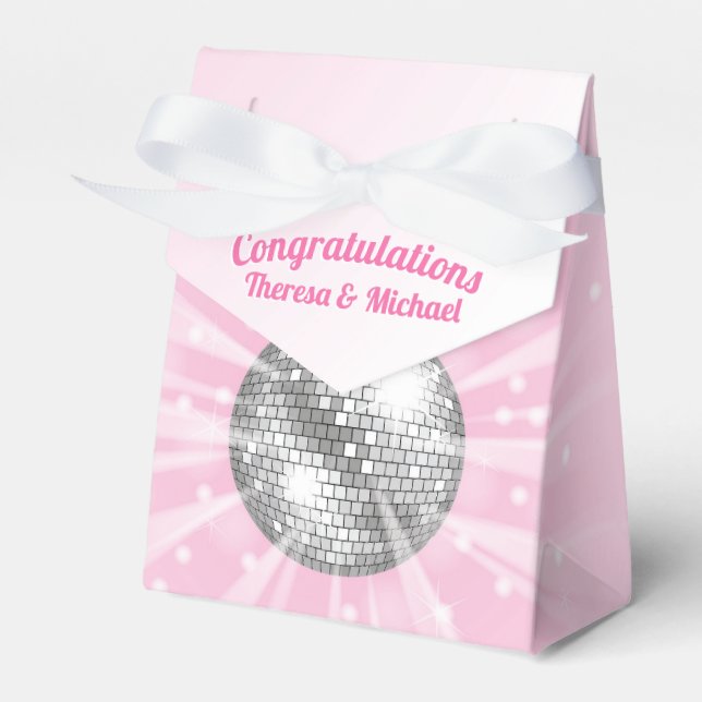 Disco Ball Baby Shower Groovy Pink Girl Favor Boxes (Front Side)