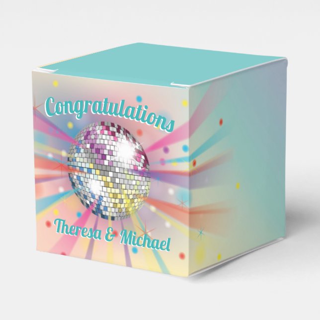 Disco Ball Baby Shower Groovy Rainbow Favor Boxes (Front Side)