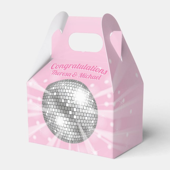 Disco Ball Baby Shower Pink Girl Favor Boxes (Front Side)