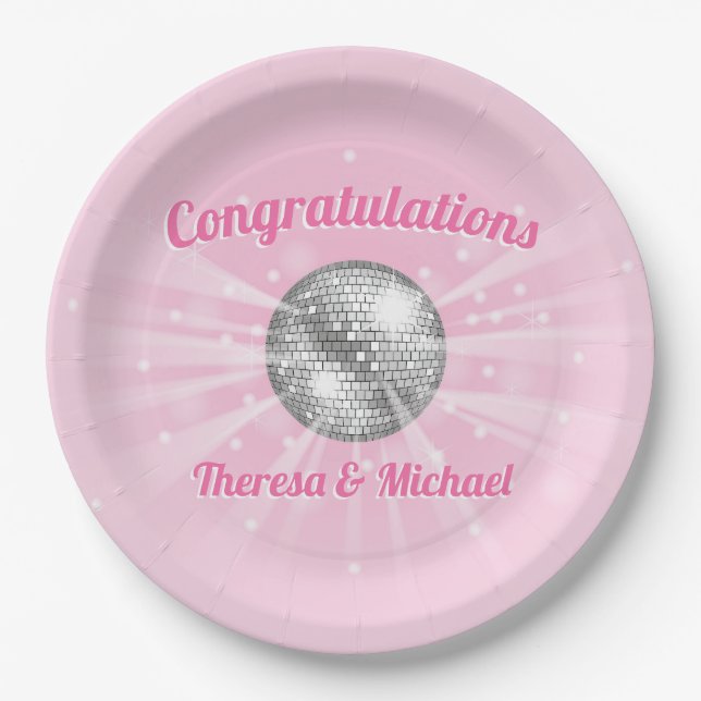 Disco Ball Baby Shower Pink Girl Paper Plates (Front)