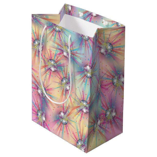 Disco Ball Baby Shower Rainbow Medium Gift Bag (Back Angled)
