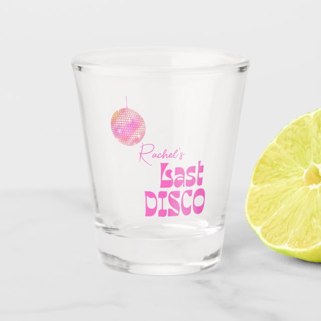 Disco Ball Bachelorette Shot Glass Pink (Front)