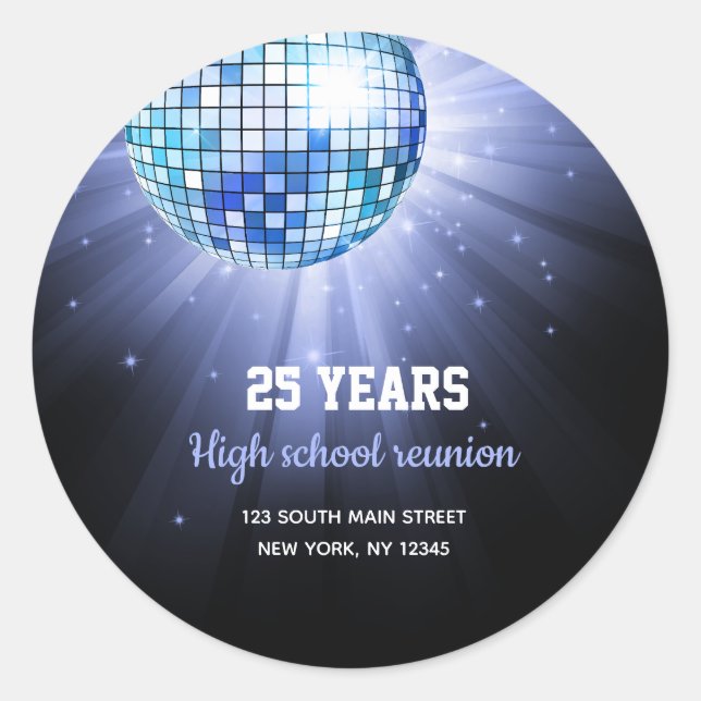 Disco ball blue classic round sticker (Front)