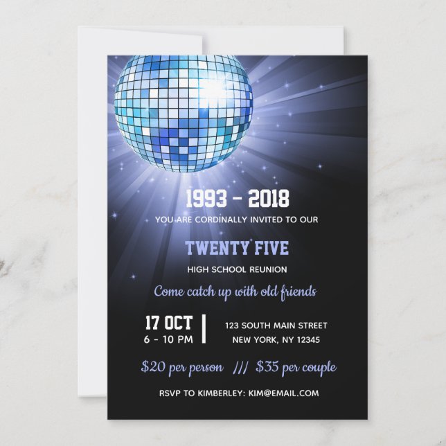 Disco ball blue invitation (Front)