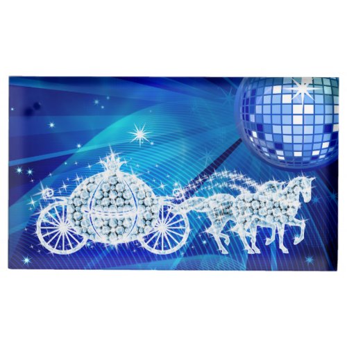 Disco Ball Blue Princess Coach  Horses Place Card Holder