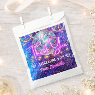 Disco Ball Bright Neon Pink Glowing Thank You Favor Bag