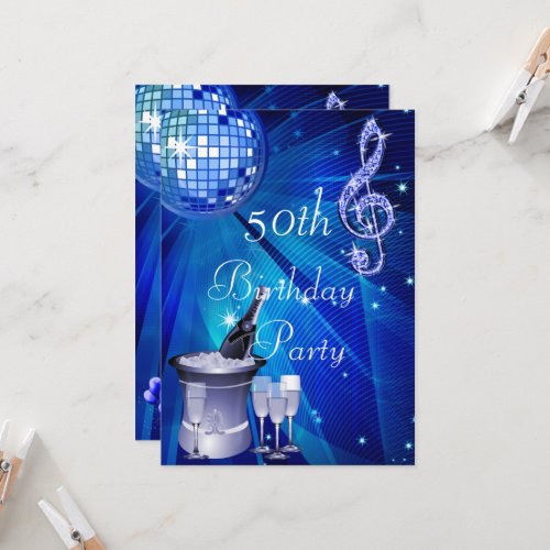 Disco Ball Champagne Bucket 50th Birthday Invitation