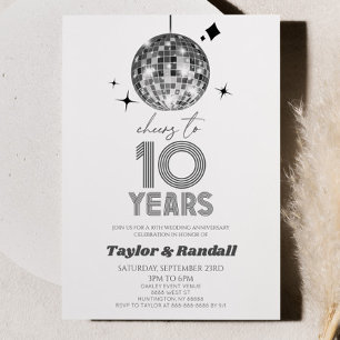 Disco Ball Cheers To 10 Years Wedding Anniversary Invitation