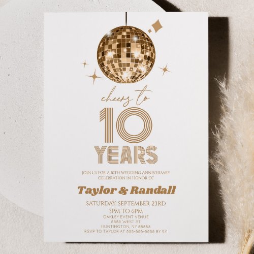 Disco Ball Cheers To 10 Years Wedding Anniversary Invitation
