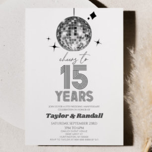Disco Ball Cheers To 15 Years Wedding Anniversary Invitation