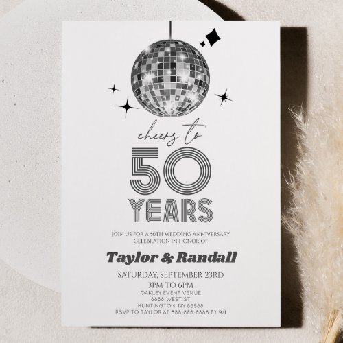 Disco Ball Cheers To 50 Years Wedding Anniversary Invitation