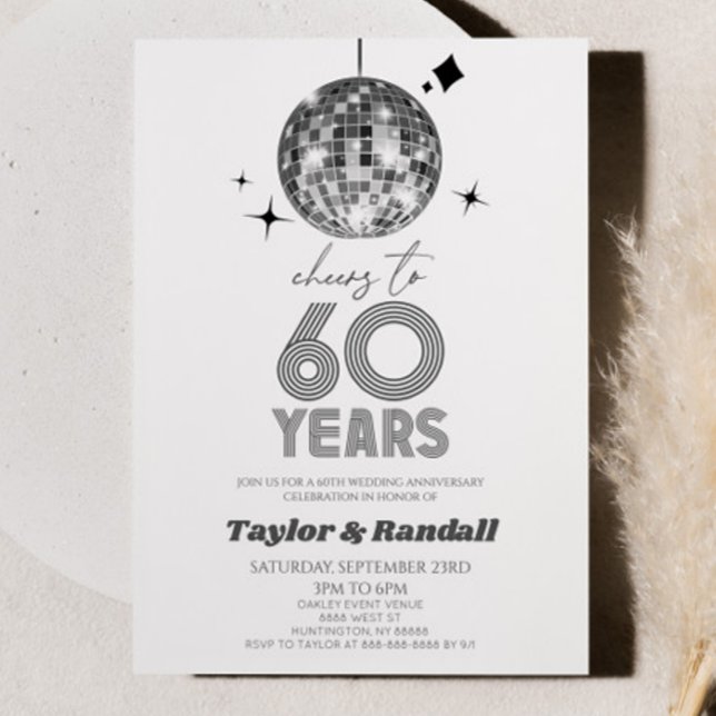 Disco Ball Cheers To 60 Years Wedding Anniversary Invitation (Creator Uploaded)