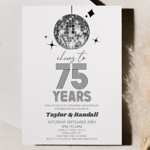 Disco Ball Cheers To 75 Years Wedding Anniversary Invitation