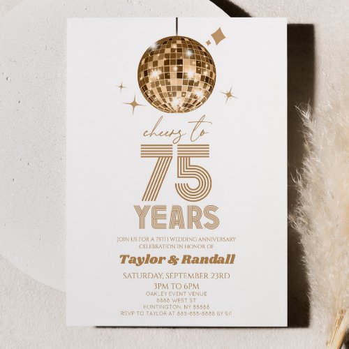 Disco Ball Cheers To 75 Years Wedding Anniversary Invitation