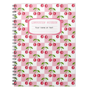 Disco Ball Cherry Checker Pattern Custom Name Notebook