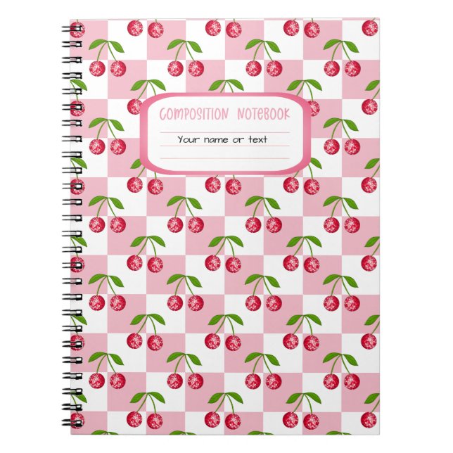Disco Ball Cherry Checker Pattern Custom Name Notebook (Front)